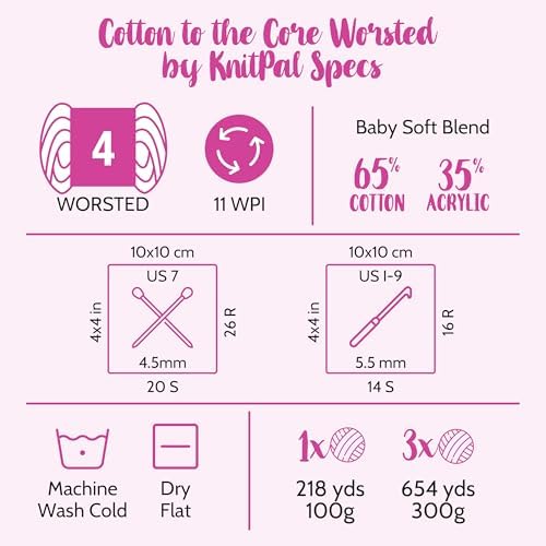 Cotton to The Core Worsted Cotton Yarn, 3-Pack (654Yds/300G), Blue
