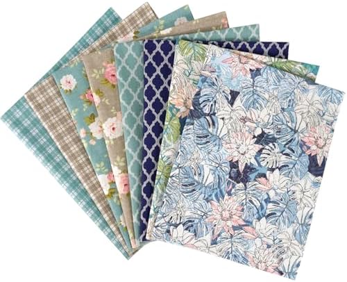 8Pcs 18 x 22 Inch Cotton Fabric Bundle - Floral Stripe