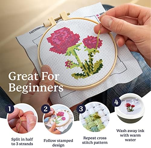 Kraftex 4 Pack Stamped Flower Cross Stitch Kits, 6.75 Inch