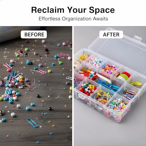 Umirokin 2 Pack 15 Grids Clear Plastic Organizer Box with Adjustable