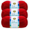 Lion Brand Yarn, 24/7 Cotton Yarn, Red, 3 Pack