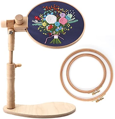 ZOCONE Beech Wood Embroidery Hoop Stand with 2 Pcs 6'' 8'' Embroidery