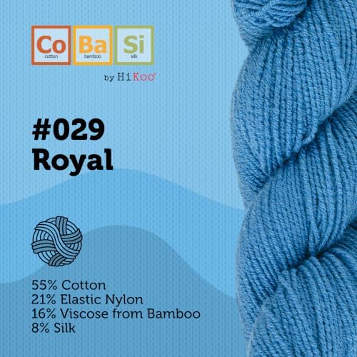 HiKoo CoBaSi Sock Yarn, Cotton, Bamboo, Silk, 50g, 220 yd, #029 Royal