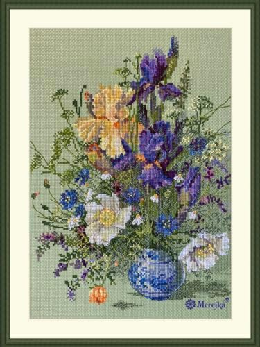 Merejka Irises and Wildflowers Counted Cross Stitch Kit K-249, Floral