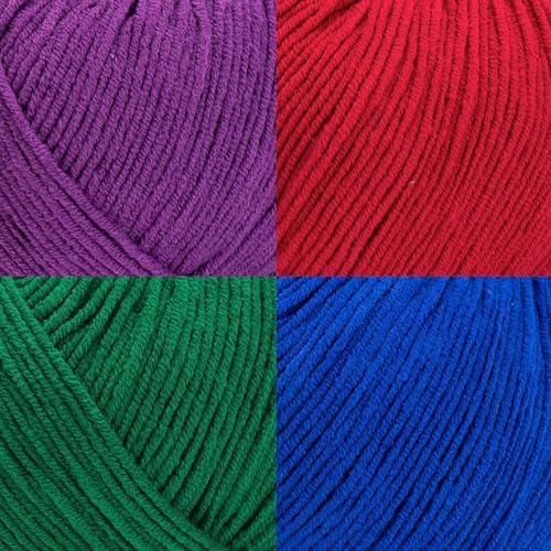 Cotton Yarn Bundle - 4 Multicolor Balls Soft Sport Weight Yarn for