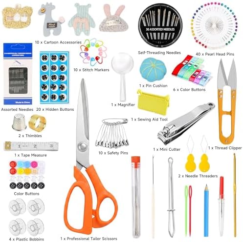 301pcs Sewing Project Kit with Thread, Scissors, Needles, Pins