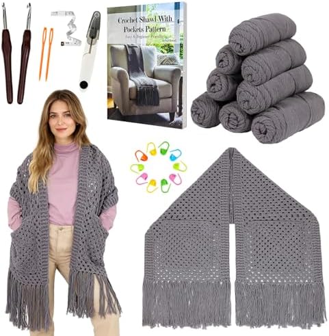 Arborthread Crochet Kit for Beginners, Easy All-Season Pocket Shawl