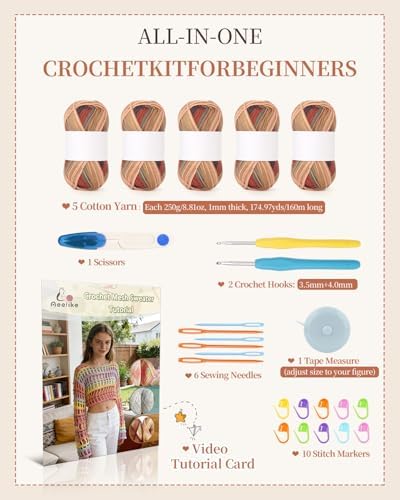 Aeelike Crochet Kit for Adults,Women Beach Crochet Top,Brown Cotton