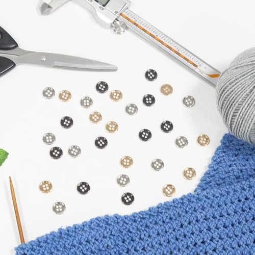 30Pcs 1/2" Metal Sewing Buttons, 12mm 4-Hole Button (3 Colors)