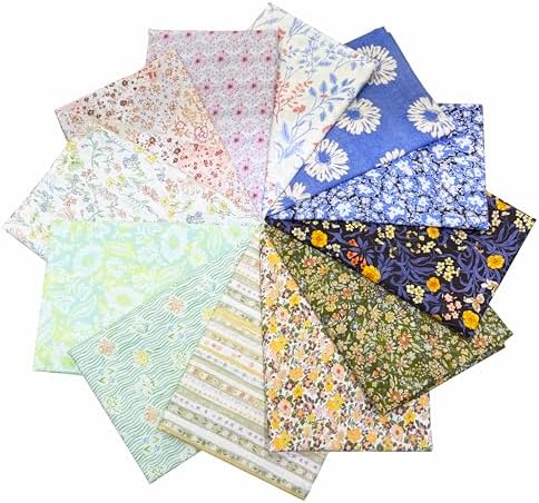 12 Pcs 100% Cotton Floral Fat Quarter Bundle, 18 x 22, 105GSM