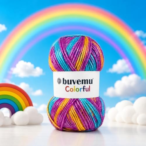 Colorful Self-Striping Multicolor Fuzzy with Subtle Sheen Yarn, 56%