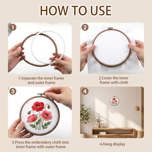Round Embroidery Hoops Frames, 2PCS Imitated Wood Cross Stitch Hoop