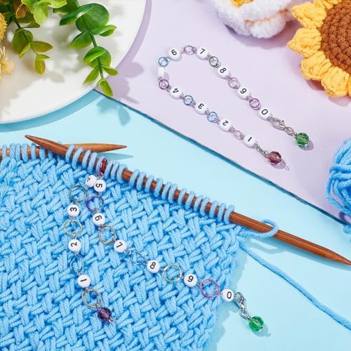 NBEADS 2 Pcs Glass Number Beads Knitting Row Counter Chains, Link