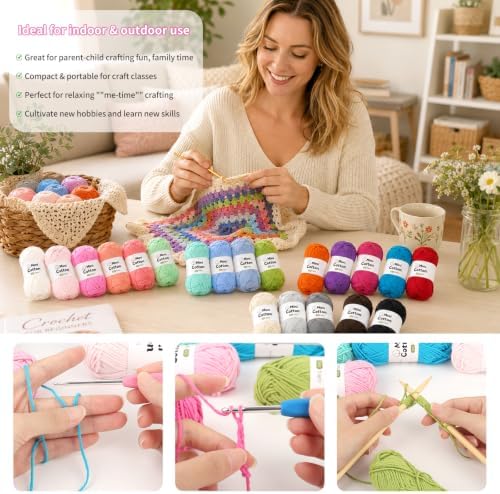 Coopay 1OO% Cotton Yarn for Crocheting & Knitting, Fine Cotton Crochet