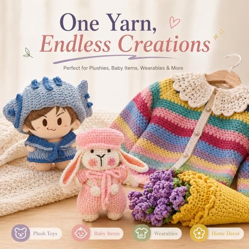 Baby Yarn for Crocheting, Skinny Chenille, 6-Pack 50g, Light Purple