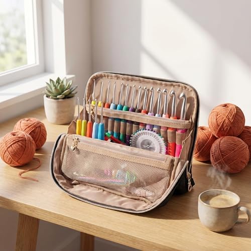 Elfzone Empty Crochet Hook Case Organizer Stand Up Bag 15mm Needles