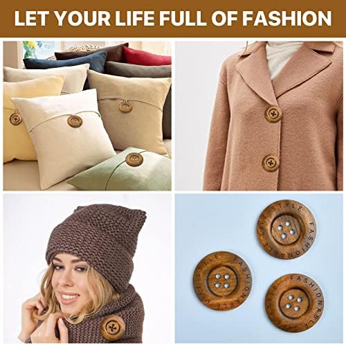 50 Pcs 2.36inch Large Wood Buttons, 4 Holes Big Size Round Sewing