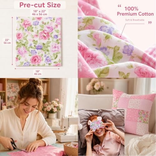 14 Pcs Pink Cotton Fat Quarters Quilting Fabric Bundles 18x22 inch