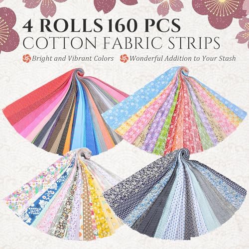 SmoothNovelty 160 Pcs 4 Rolls Fabric Strips, 2.44" x 39.3", Classic