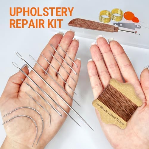 Waxed Sewing Thread (Brown Color), Heavy Duty Needles (11 PCS), Bent