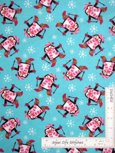 Quality Sewing Fabric – Christmas Winter Penguin Ski Snowflake Fabric