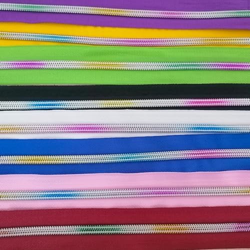 #5 Zippers for Sewing,Rainbow Teeth Nylon Zipper by The Yard,24 Yards