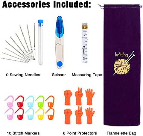 KOKNIT 13.5'' Knitting Needle Set, 22PCS 2mm(B)-8mm(L) Straight