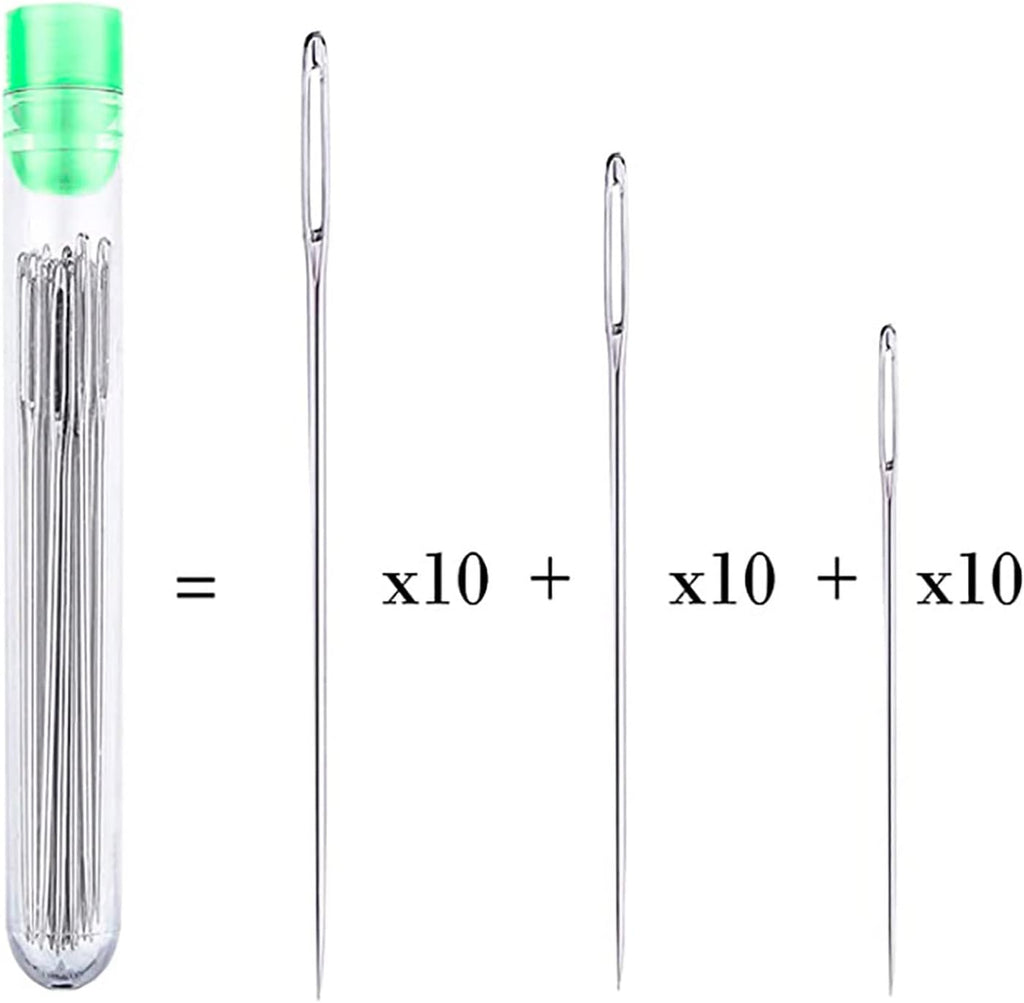 30 PCS Large Eye Sewing Needles Stainless Steel, 1.6in/2in/2.4in Sharp