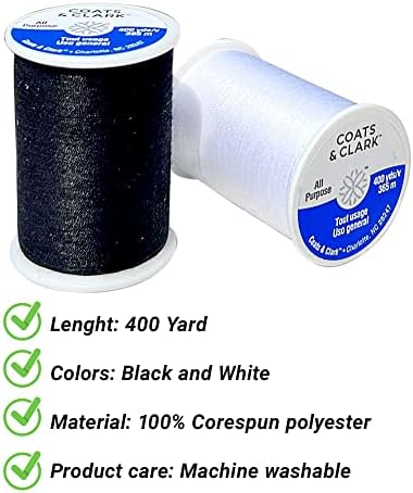 Coats&Clark Threads 9 Bobbins,125 Y Bundle with Black/White Spools 400