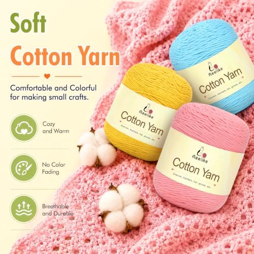 Aeelike Cotton Yarn for Crocheting, Size 2, Multicolor 10-Skein Set