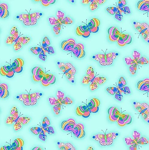 A.E. Nathan Rainbow Butterflies Cotton Flannel Fabric by The Yard