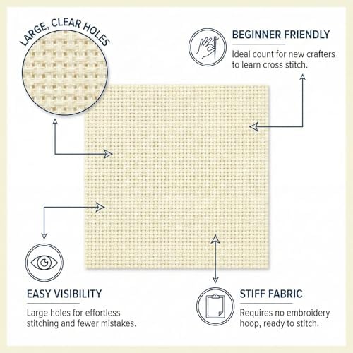 Essentials By Leisure Arts Aida Cloth, 14 Count, Cream Cross Stitch