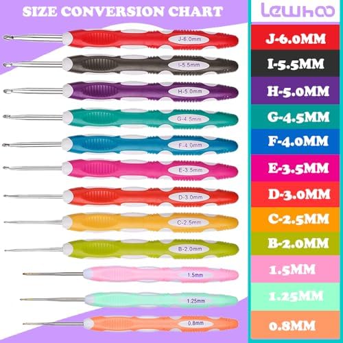 Lewhoo 12PCS Ergonomic Crochet Hooks Set with Case, Size from
