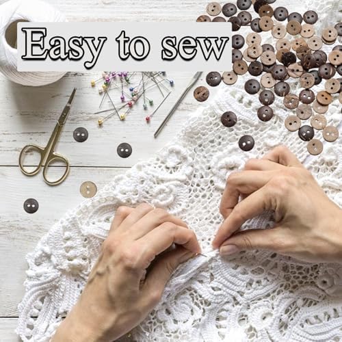 Lilaly 200 Pcs 11/32 inch Natural Coconut Shell Buttons, 2 Hole Big