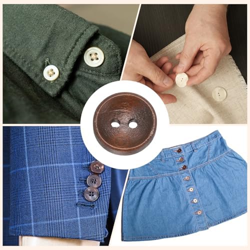 HARFINGTON 10pcs 24L Wooden Sewing Button 5/8"(15mm) 2 Holes Wood