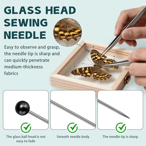 600 Pcs Sewing Pins 1.5 in Glass Ball Head Straight Black Quilting