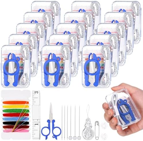Knitgrip 15 Pack Mini Sewing Kits, Small Travel Emergency Repair Kit