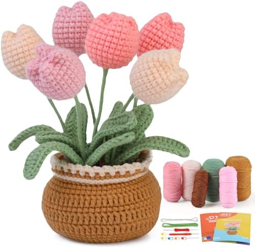 kgxulr Crochet Kit, Tulip Crochet Kit for Beginners, Knitting Kit - Field & Needlecraft
