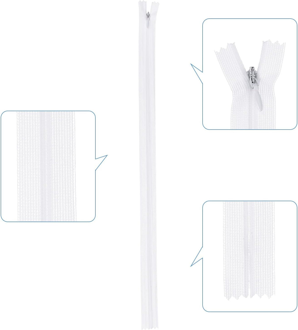 uxcell Invisible Zippers,5pcs 18" Nylon Hidden Sewing Zippers White