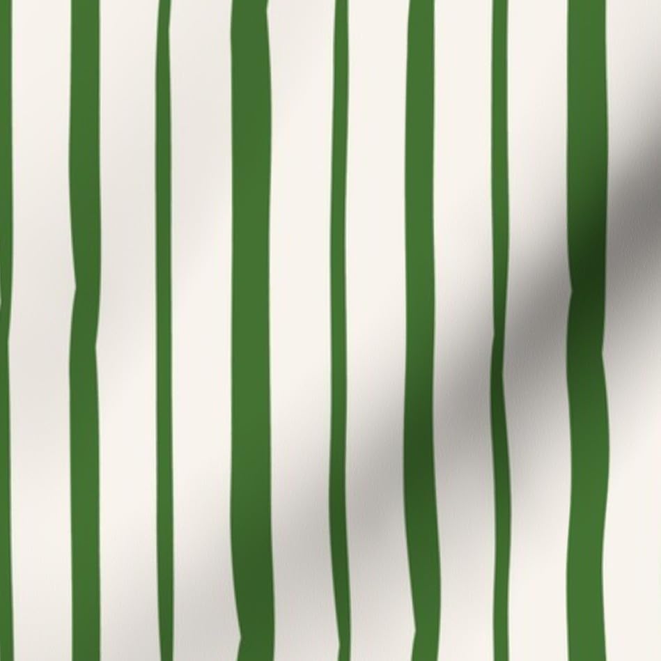 Spoonflower Fabric Green Stripe Cream Simple Hand on Essex Linen