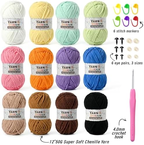 12 Pack Fluffy Chunky Chenille Yarn for Crocheting, Baby Yarn for