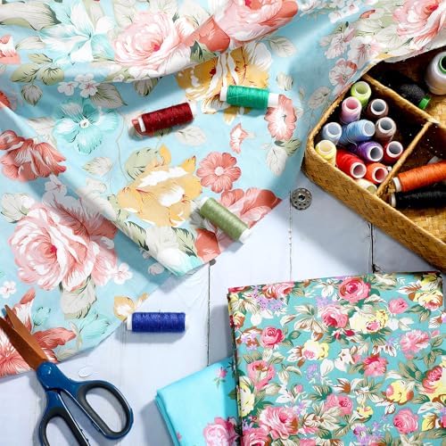 Boao 3 Pcs Cottage Floral Cotton Fabric Rose Print 36 x 62 Inch