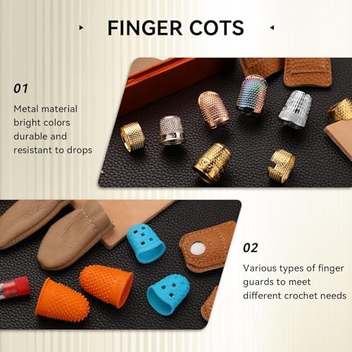 Mnuizu Sewing Thimble Set Thimble Ring, Adjustable Metal Finger