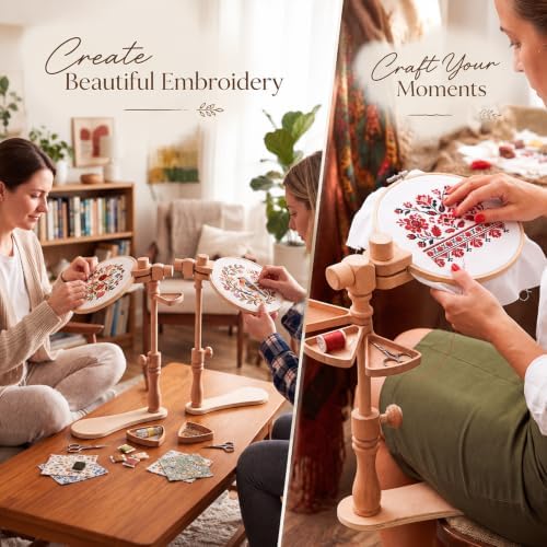 Novabright 2 Pack Beech Wood Embroidery Hoop Stand with 6" 8" Hoop and