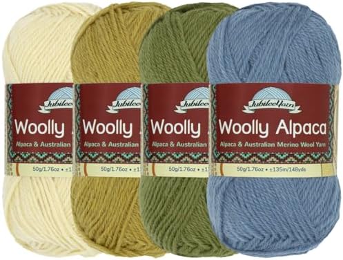 JubileeYarn Woolly Alpaca Yarn - Shades of Blue - 4 Skeins