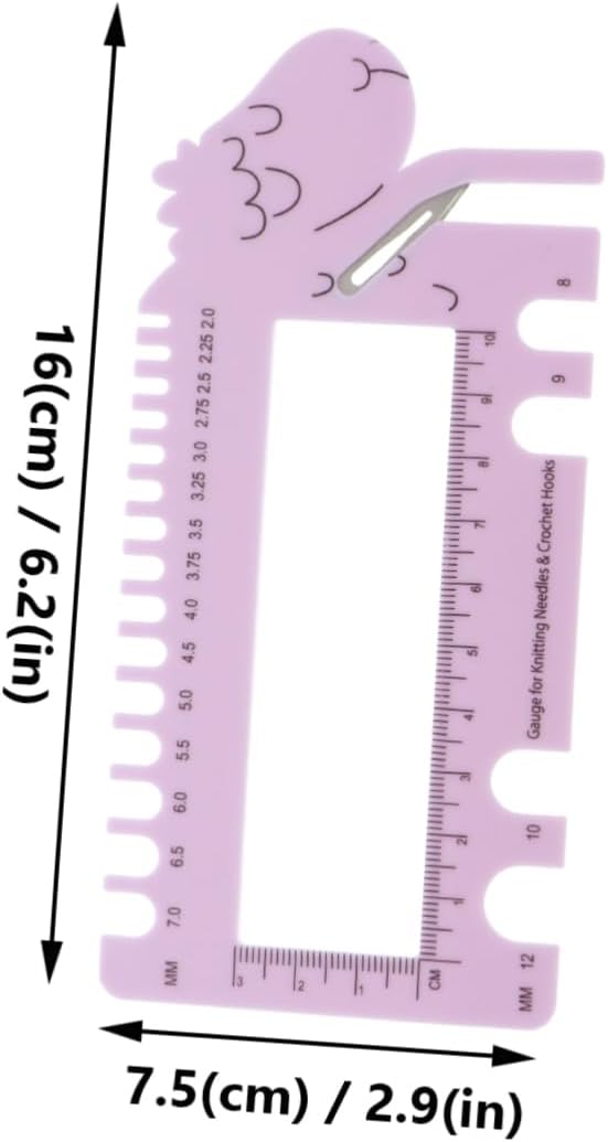 Sheep Head Knitting Needle Gauge Tool, Plastic 2 Piece Purple