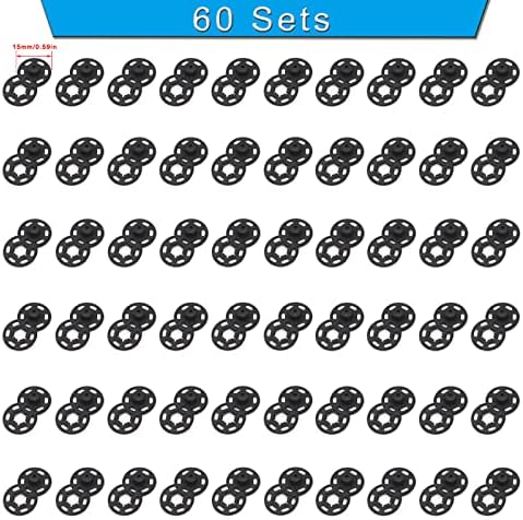 Betoplin 60 Sets Plastic Snap Fasteners, Black Sew on Snaps Buttons
