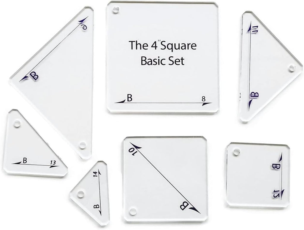 Acrylic 7 in 1 Patchwork Rulers and Templates 4 Inch Square Basic Set