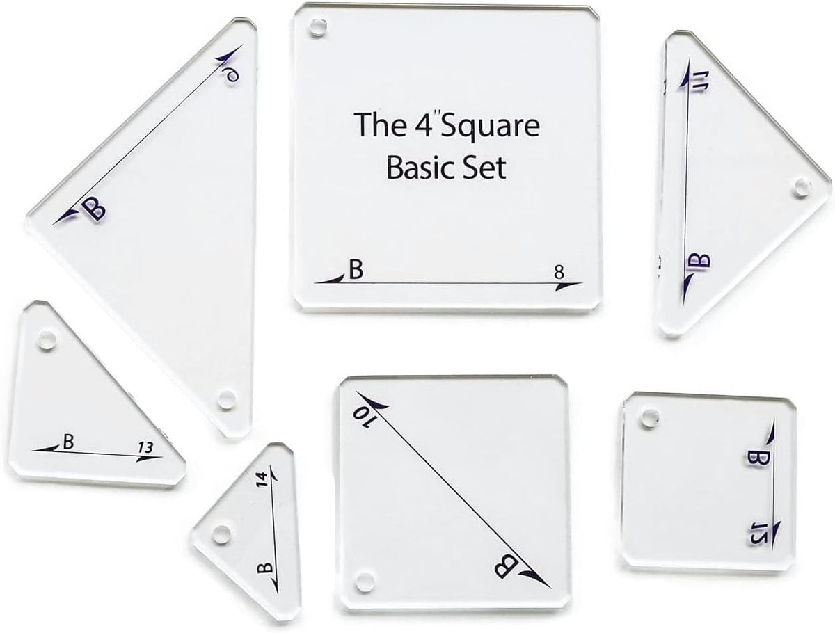 Acrylic 7 in 1 Patchwork Rulers and Templates 4 Inch Square Basic Set
