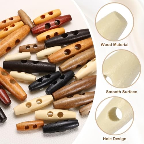 HARFINGTON 15pcs Wooden Toggle Buttons 30mm / 1.2" Double Hole Wood